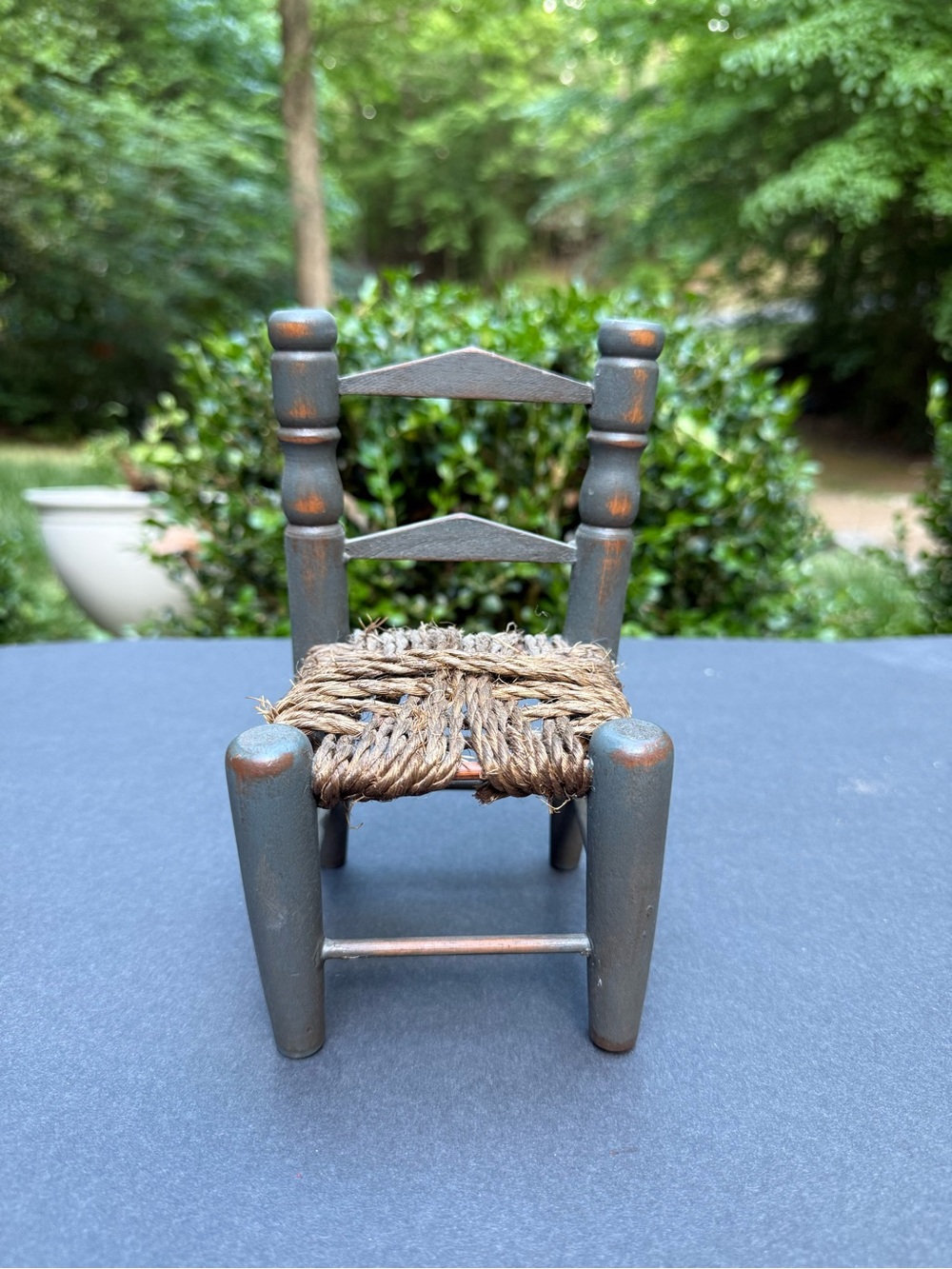 Mini Rustic Woven-Seat Chair - Blue Gray with Natural Twine